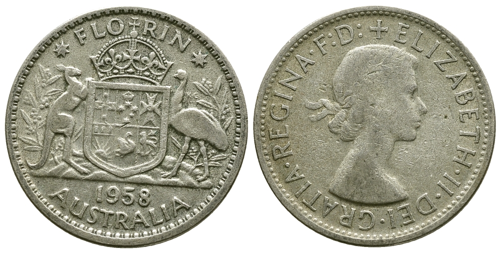 Австралия 1 флорин 1958 Елизавета II (1952-2022), герб Австралии KM 60 серебро 4384-725