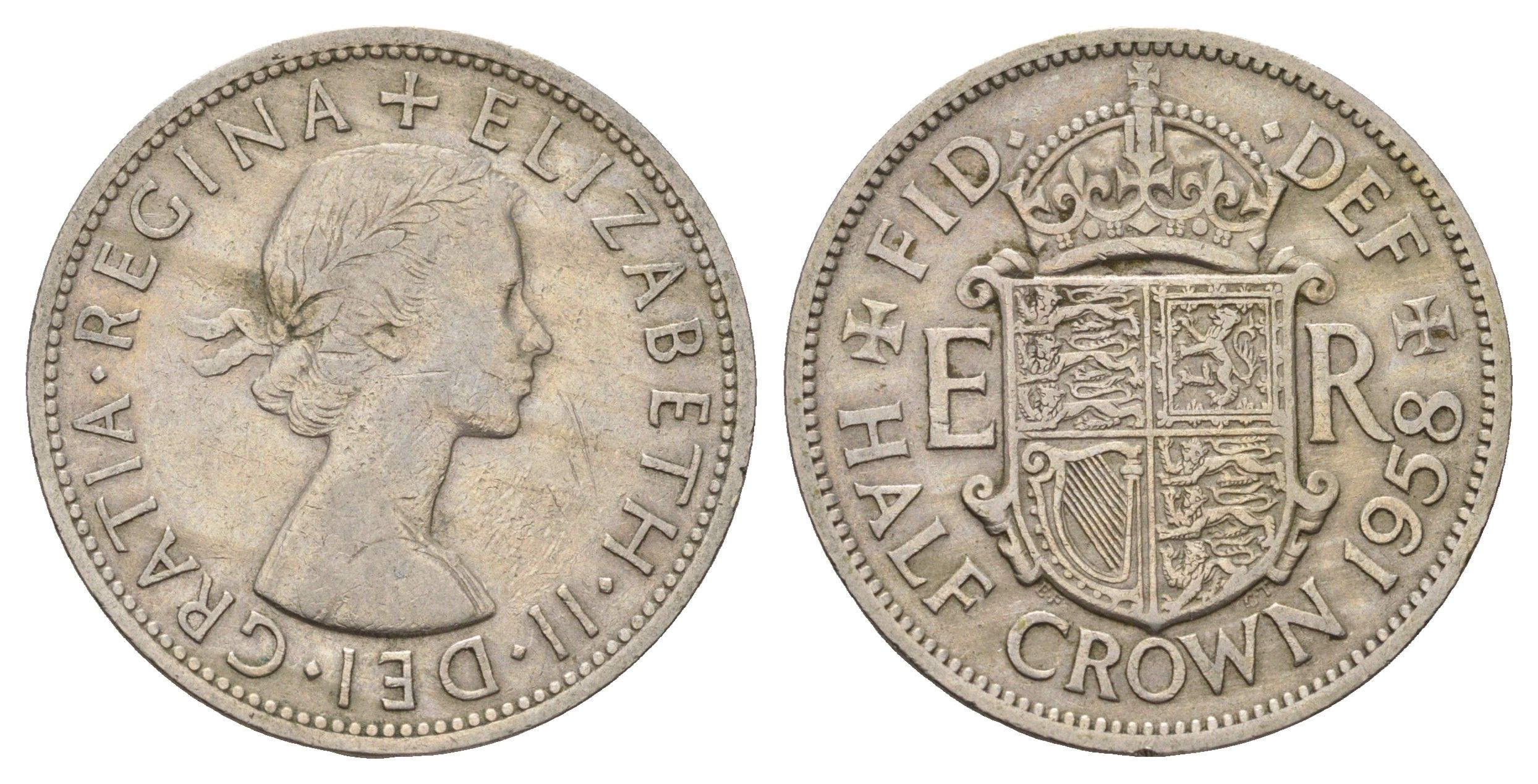 Великобритания 1/2 кроны 1958 Елизавета II (1952-2022) KM 907, Spink 4145 медно-никель 4183-821