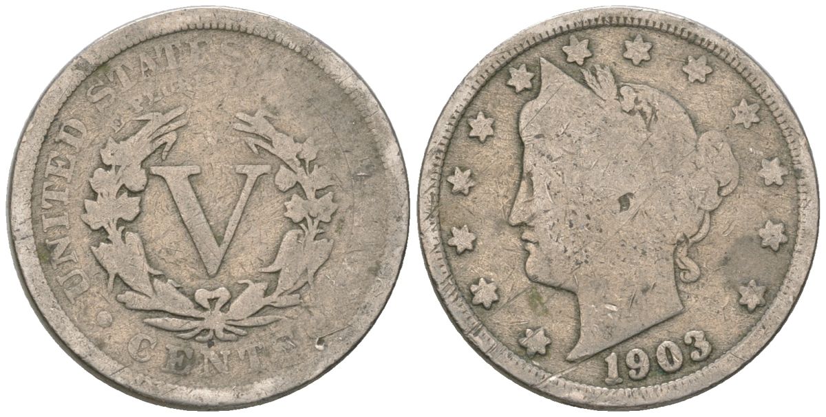 США 5 центов 1903 голова свободы KM 112 медно-никель 4135-1054