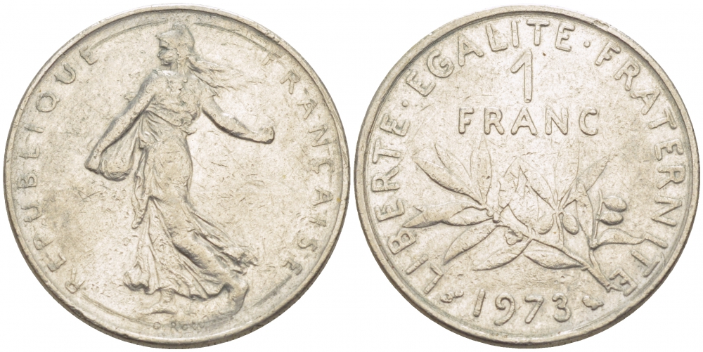 ФРАНЦИЯ 1 ФРАНК 1973 СЕЯТЕЛЬ KM 925.1 никель 4402-1122