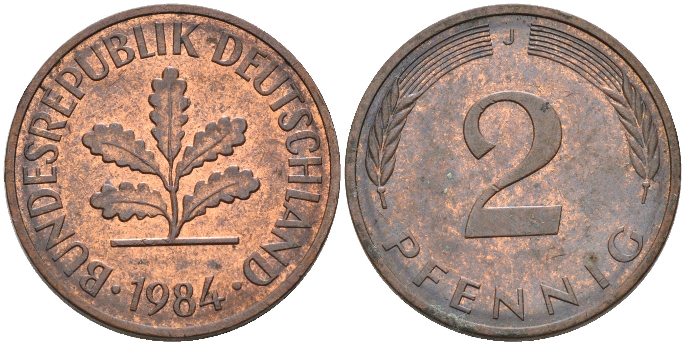 ФРГ 2 ПФЕННИГА 1984 J KM 106a, J.381a сталь плакированная сталь плакированная медьюю 75-448