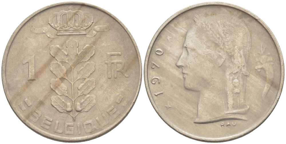 БЕЛЬГИЯ 1 ФРАНК 1970 BELGIQUE, БОДУЭН I (1951-1993) KM 142.1 медно-никель 213-525