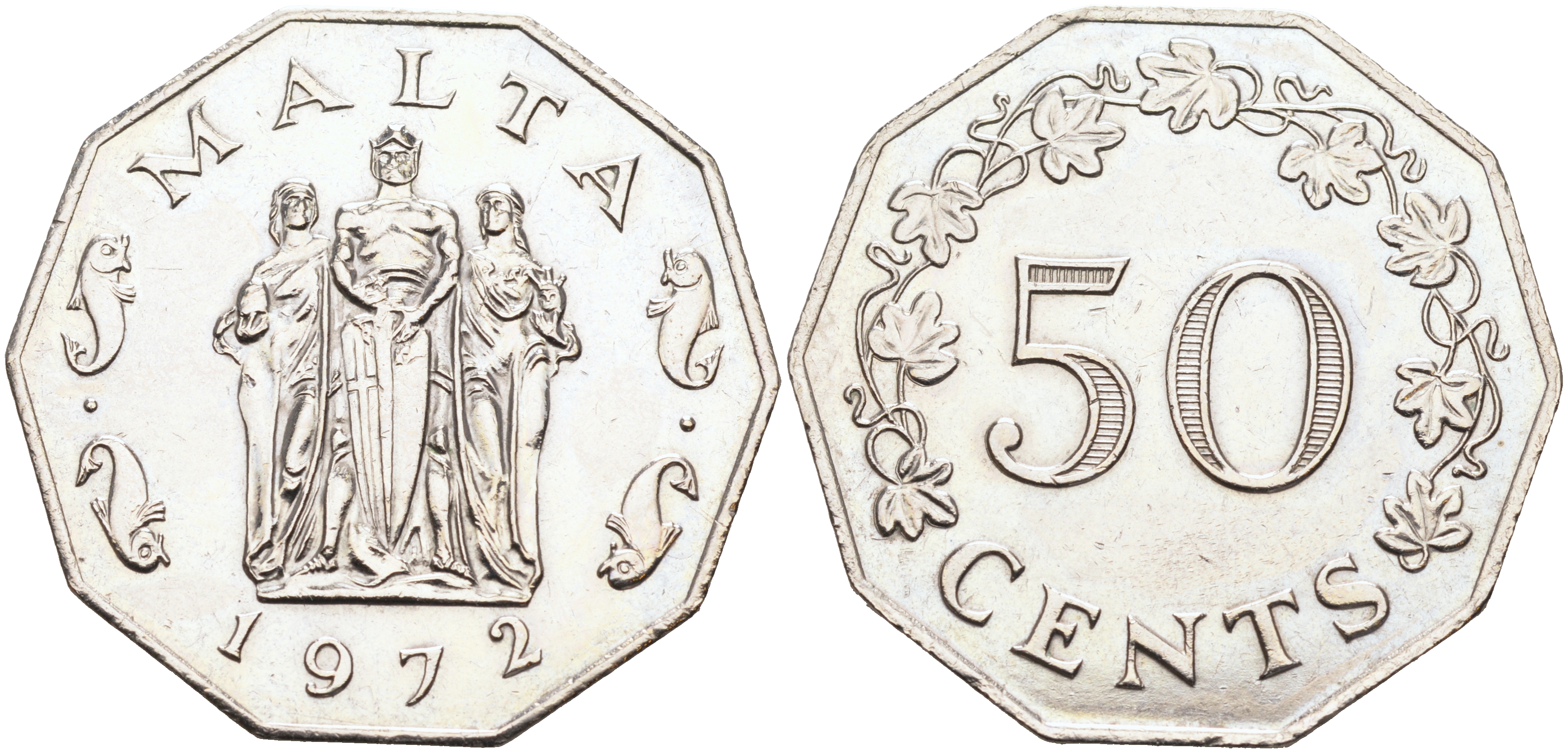 Мальта 50 центов 1972 памятник великой осаде в столице Валлетте KM 12 медно-никель aUNC 4590-523