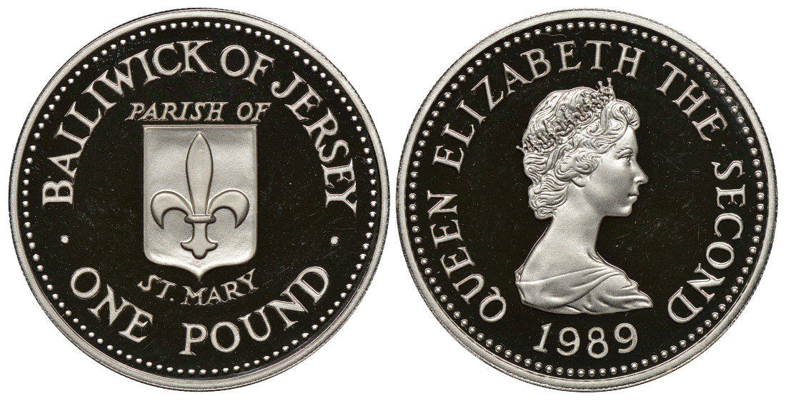 Джерси 1 фунт 1989 приход Сент-Мэри, тираж 2500 экземпляров KM 75a серебро PROOF 272-324