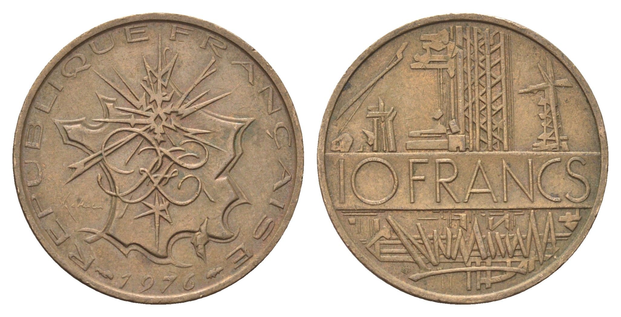 Франция 10 франков 1976 KM 940 медь алюминий никель 4704-444