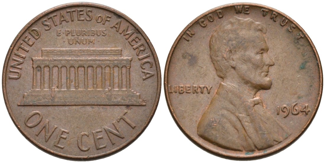 США 1 цент 1964 Линкольн KM 201 медь цинк 4564-431