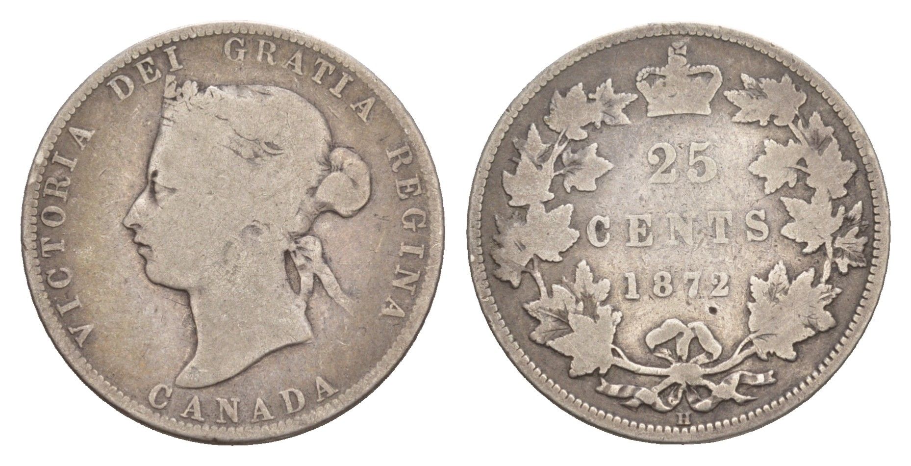 Канада 25 центов 1872 H, Виктория (1837-1901) KM 5 серебро 1518-1532