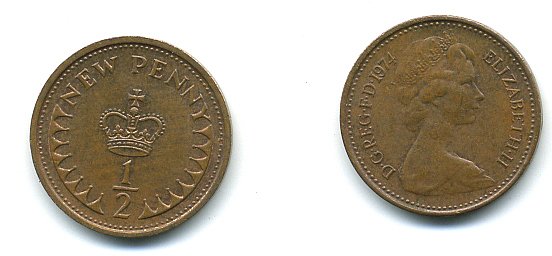 Великобритания 1/2 пенни 1974 Елизавета II (1952-2022) KM 914, Spink 4239 бронза 4110-1717