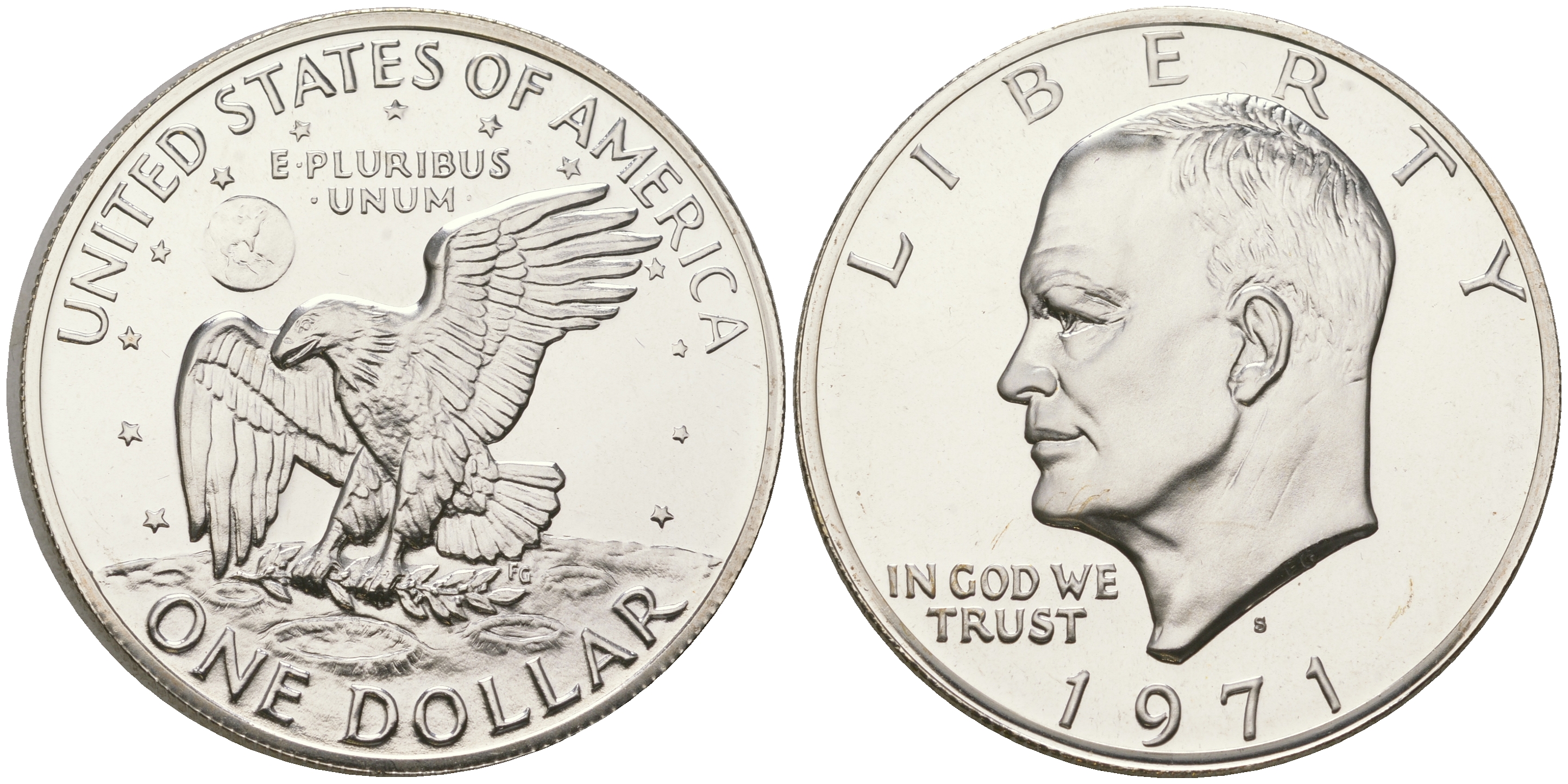 США 1 доллар 1971 S, Президент Эйзенхауэр, лунный орел KM 203a серебро  PROOF 1095-7-41