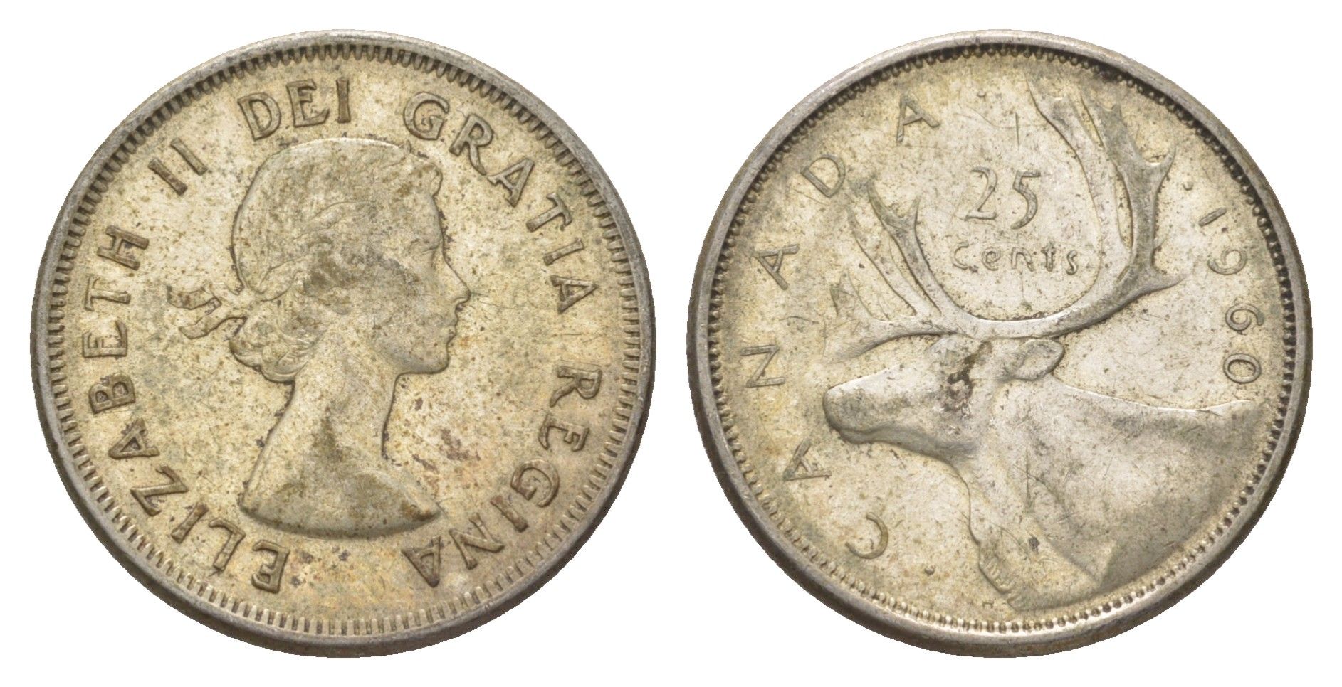 Канада 25 центов 1960 Елизавета II (1952-2022), олень KM 52 серебро 4622-835