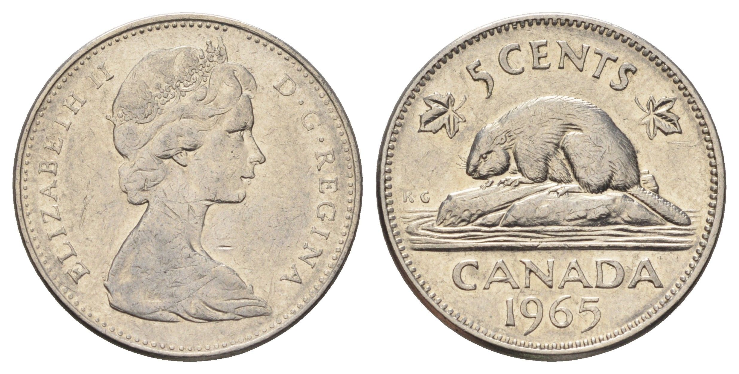Канада 5 центов 1965 Елизавета II (1952-2022), бобр KM 60.1 никель 4689-345