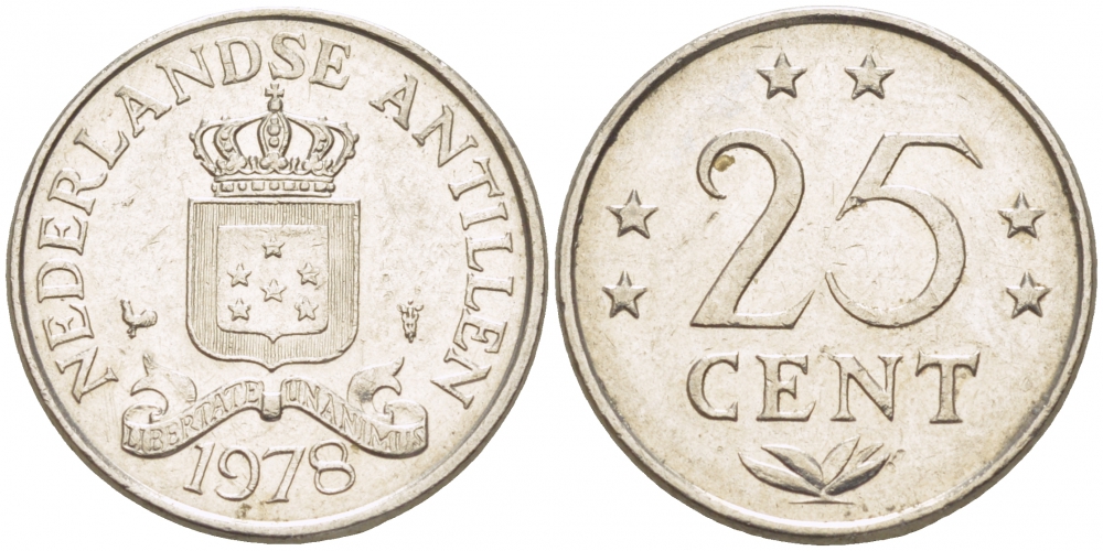Нидерландские Антилы 25 центов 1978 Юлиана (1948-1980) KM 11 никель 3309-626