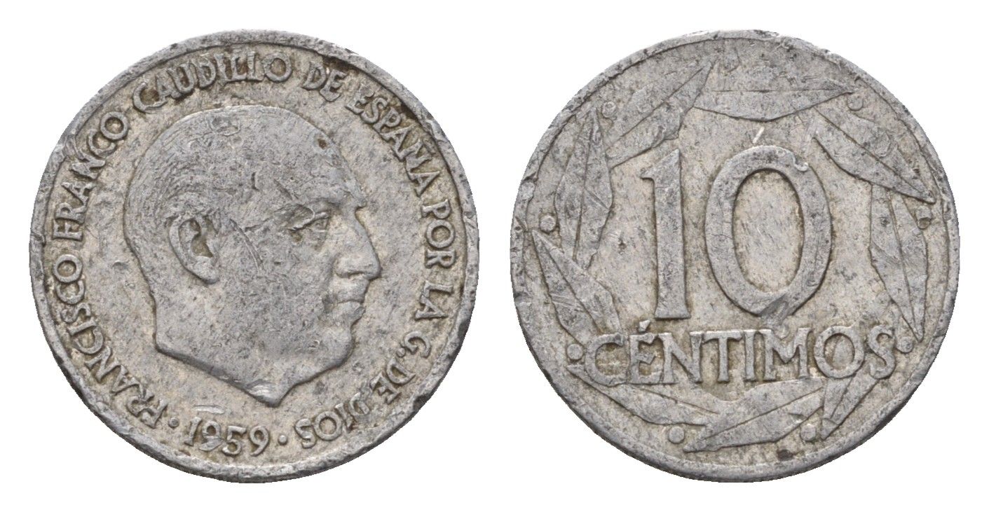 Испания 10 сентимо 1959 Франсиско Франко (1939-1975) KM 790 алюминий 4609-1231