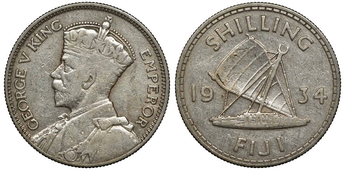 Фиджи 1 шиллинг 1934 Георг V (1910-1936), парусник KM 4 серебро 91-956