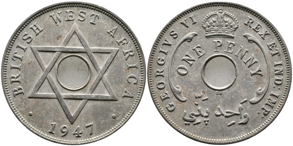 Британская Западная Африка 1 пенни 1947 Георг VI (1937-1952) KM 19 медно-никель 1523-231