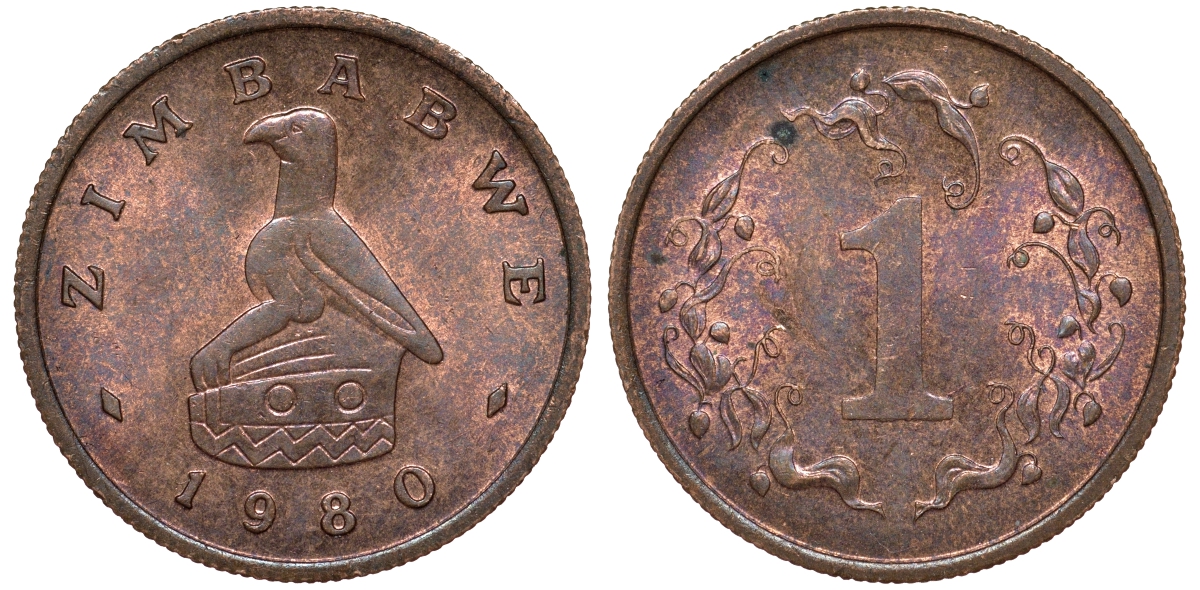 Зимбабве 1 цент 1980 птица-идол KM 1a сталь плакированная бронзой 4164-552
