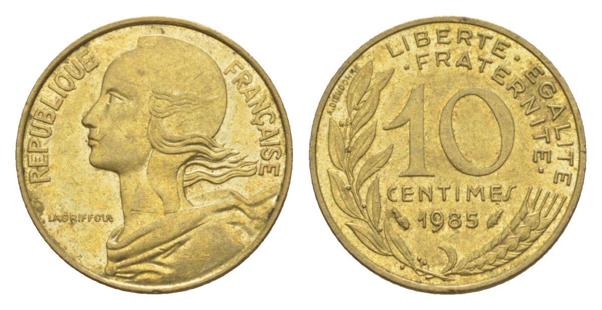 Франция 10 сантимов 1985 тип Morlon KM 929, Le Franc 144.25 алюминиевая бронза 4630-363