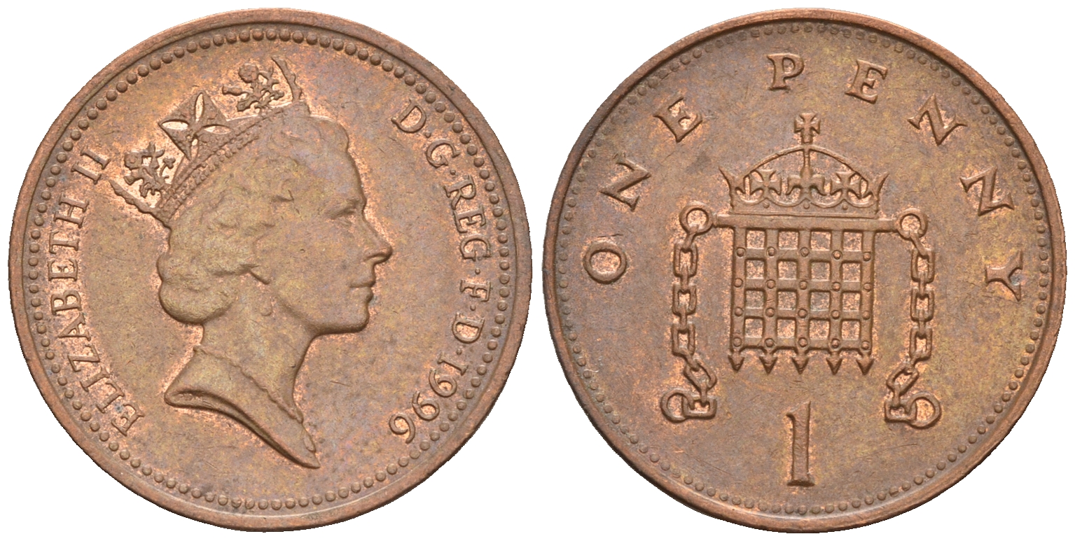 Великобритания 1 пенни 1996 Елизавета II KM 935а сталь плакированная медью    4609-538