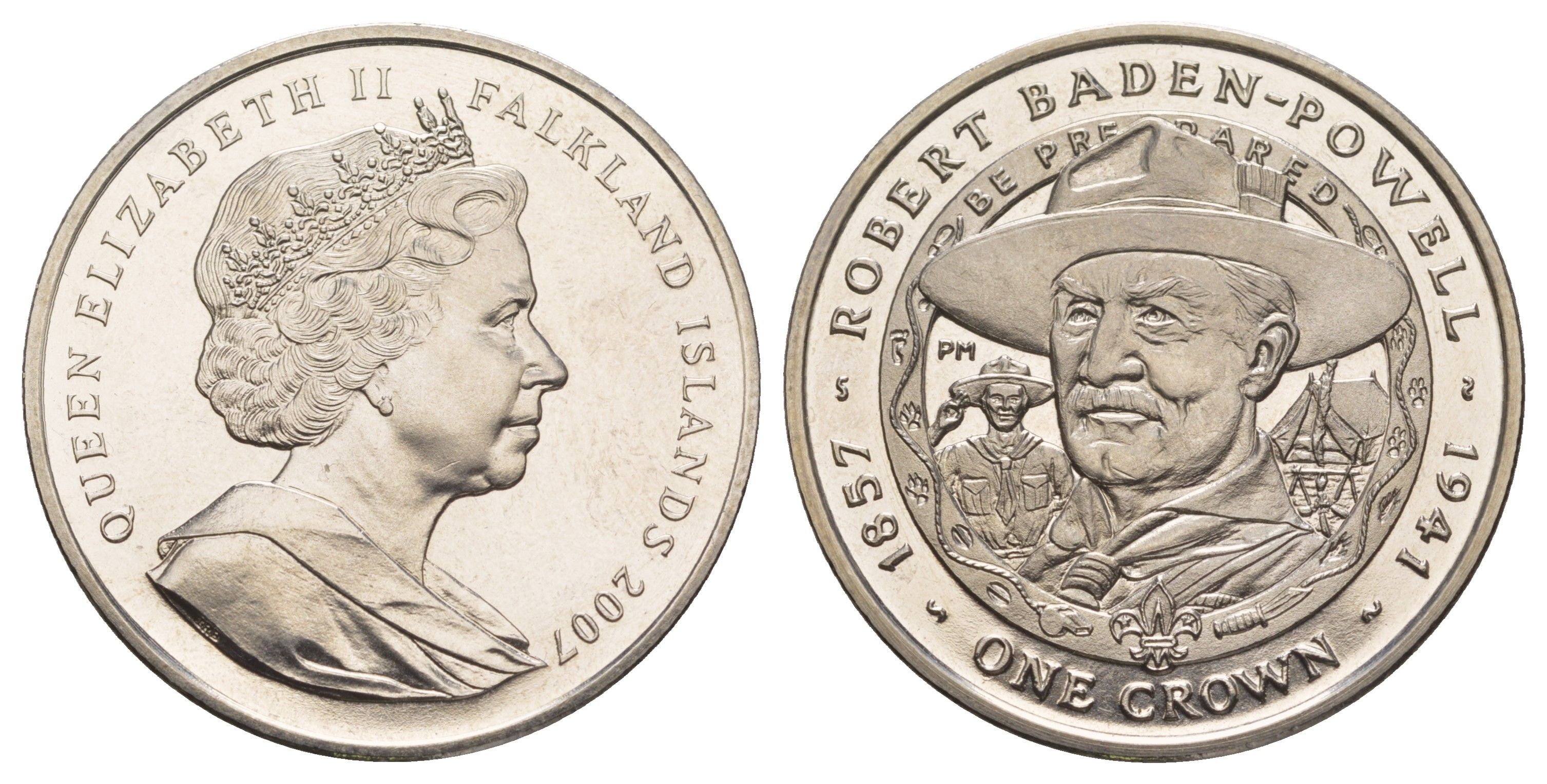 Фолклендские острова 1 крона 2007 Великие Британцы - Роберт Баден-Пауэлл KM 148 медно-никель BU 11-275-12