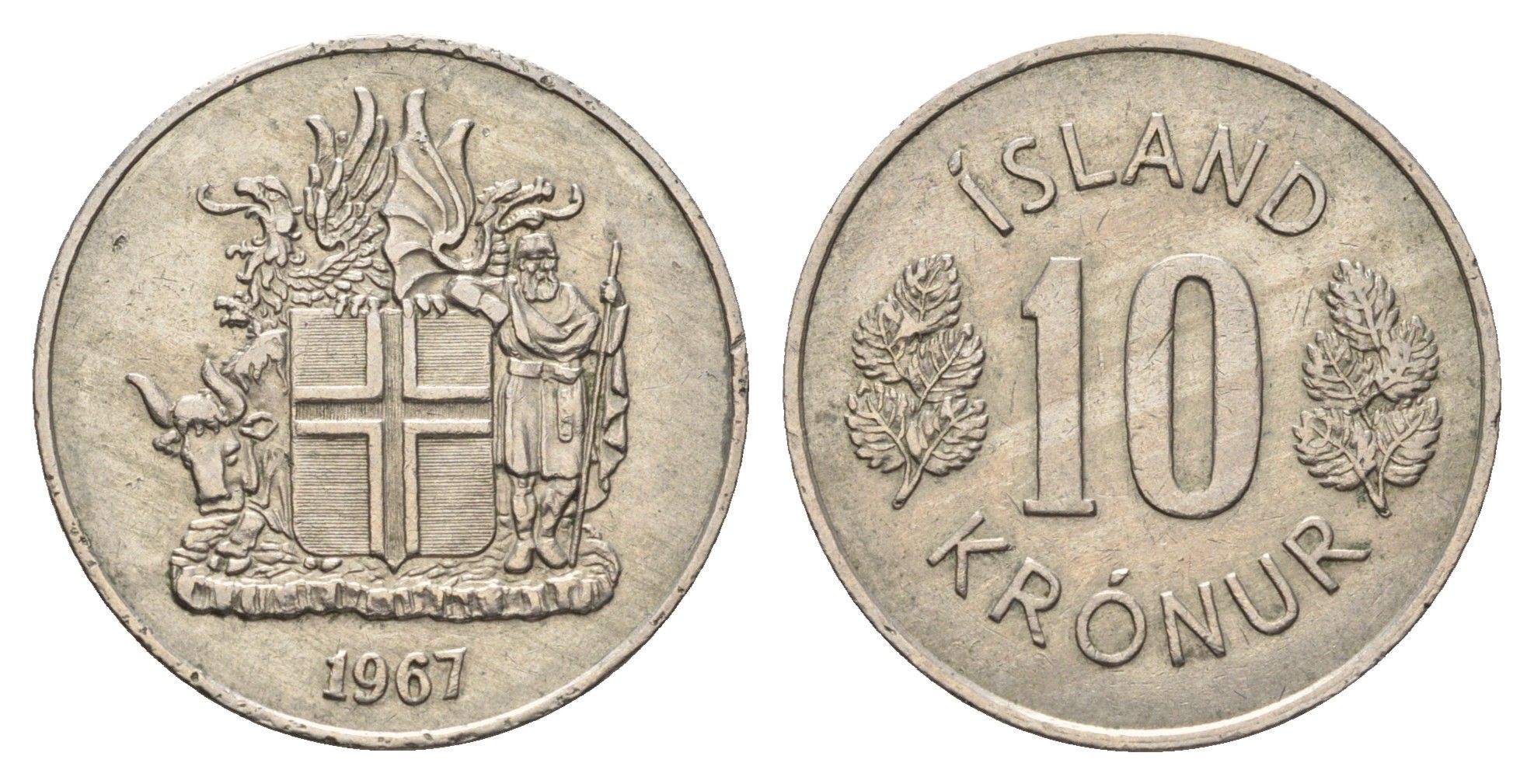 Исландия 10 крон 1967 KM 15 медно-никель 4586-545