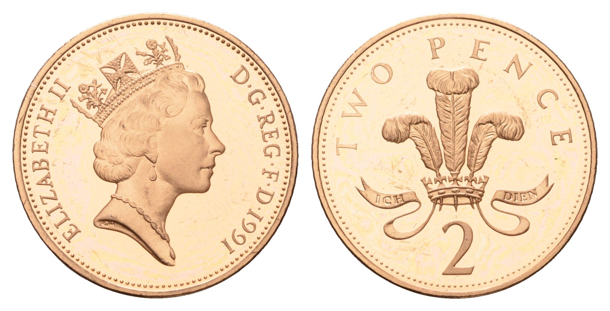 Великобритания 2 пенса 1991 Елизавета II (1952-2022) KM 936, Spink 4376 (C3) бронза PROOF 4127-1345