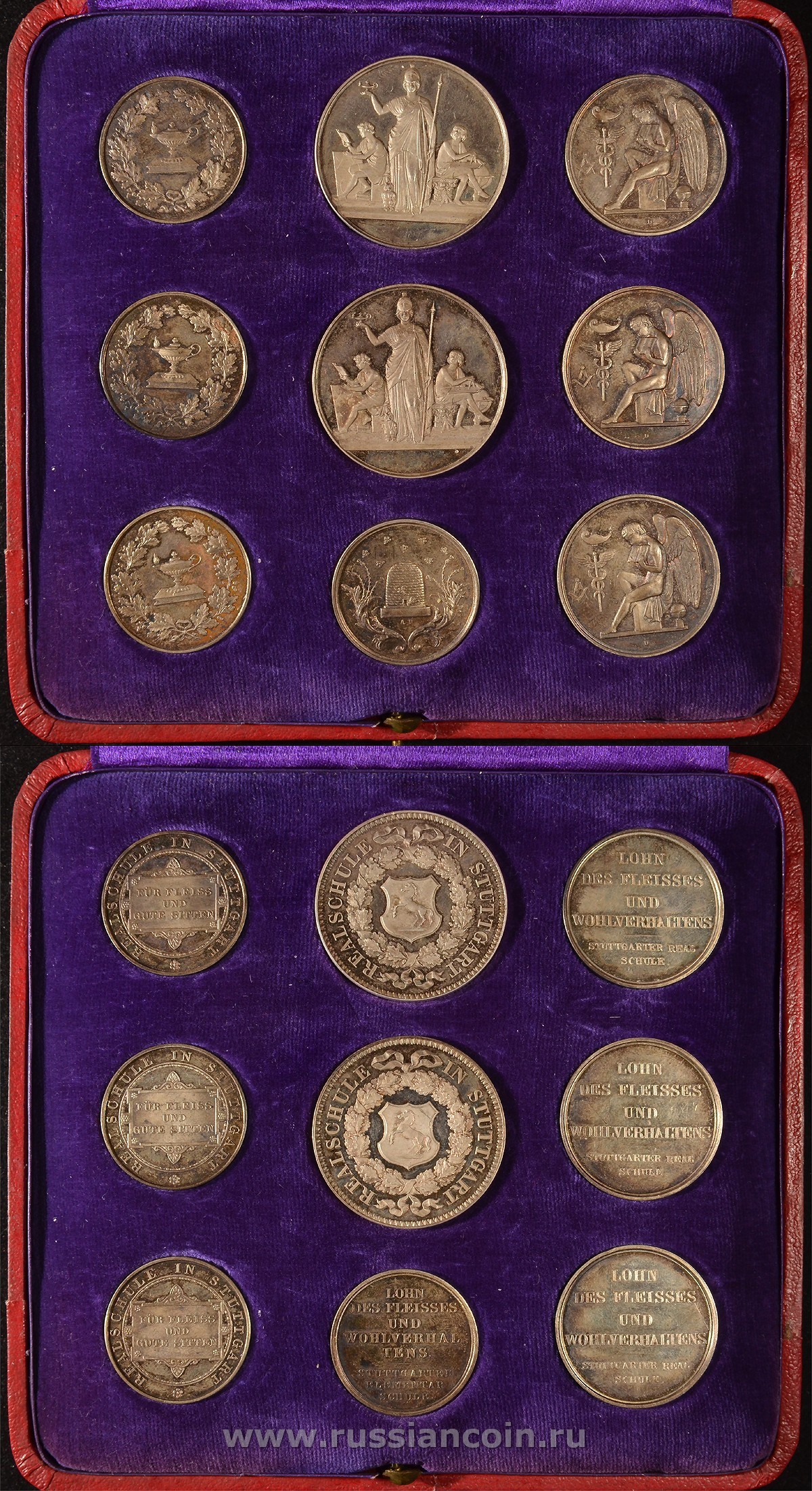 Штутгарт набор из 9 медалей около 1900 королевская средняя школа серебро UNC 7-1-78