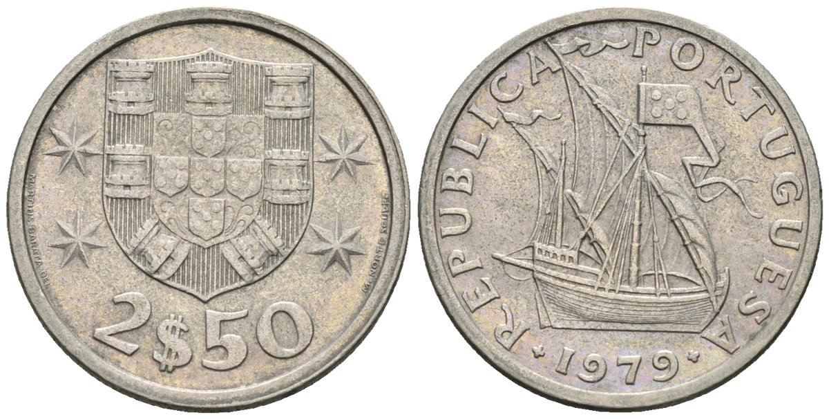 Португалия 2,5 эскудо 1979 парусник KM 590 медно-никель 4147-637