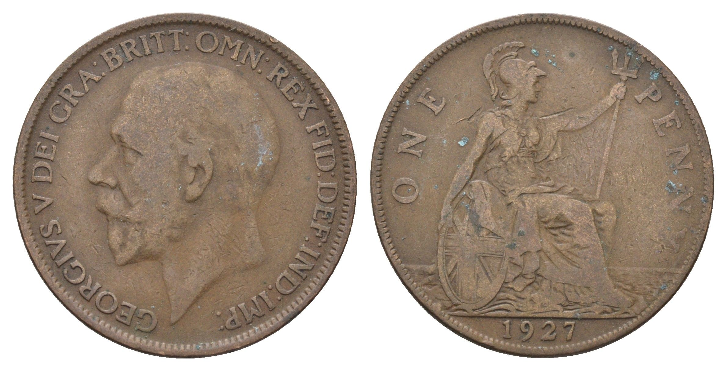 Великобритания 1 пенни 1927 Георг V (1910-1936) KM 826, Spink 4054 бронза 4661-714