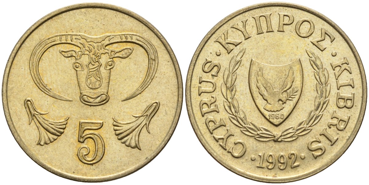Кипр 5 центов 1992 KM 55.3 никель латунь 4141-1016