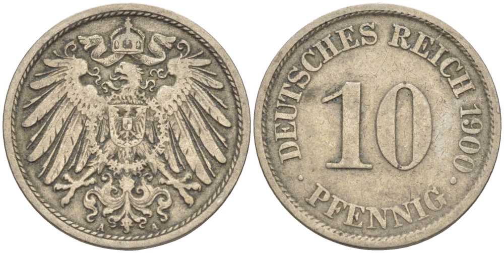 Германия 10 пфеннигов 1900 A KM 12, J. 13 медно-никель 4401-1132