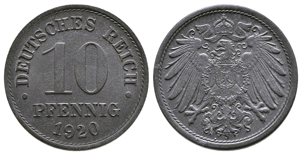 ГЕРМАНИЯ 10 ПФЕННИГОВ 1920 KM 26, J. 299 цинк 4380-223