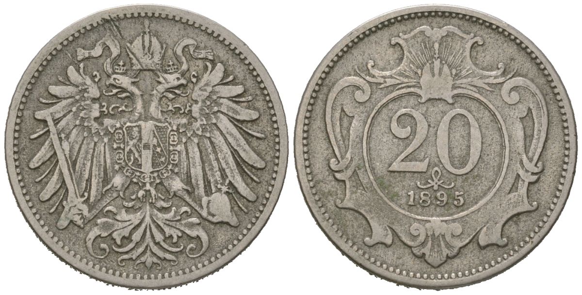 Австрия 20 геллеров 1895 Франц Иосиф I (1848-1916) KM 2803 никель 4615-212