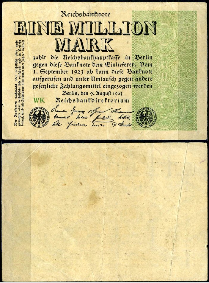 Германия 1000000 марок 1923 Pick 102 бумага 7375-2-1-1