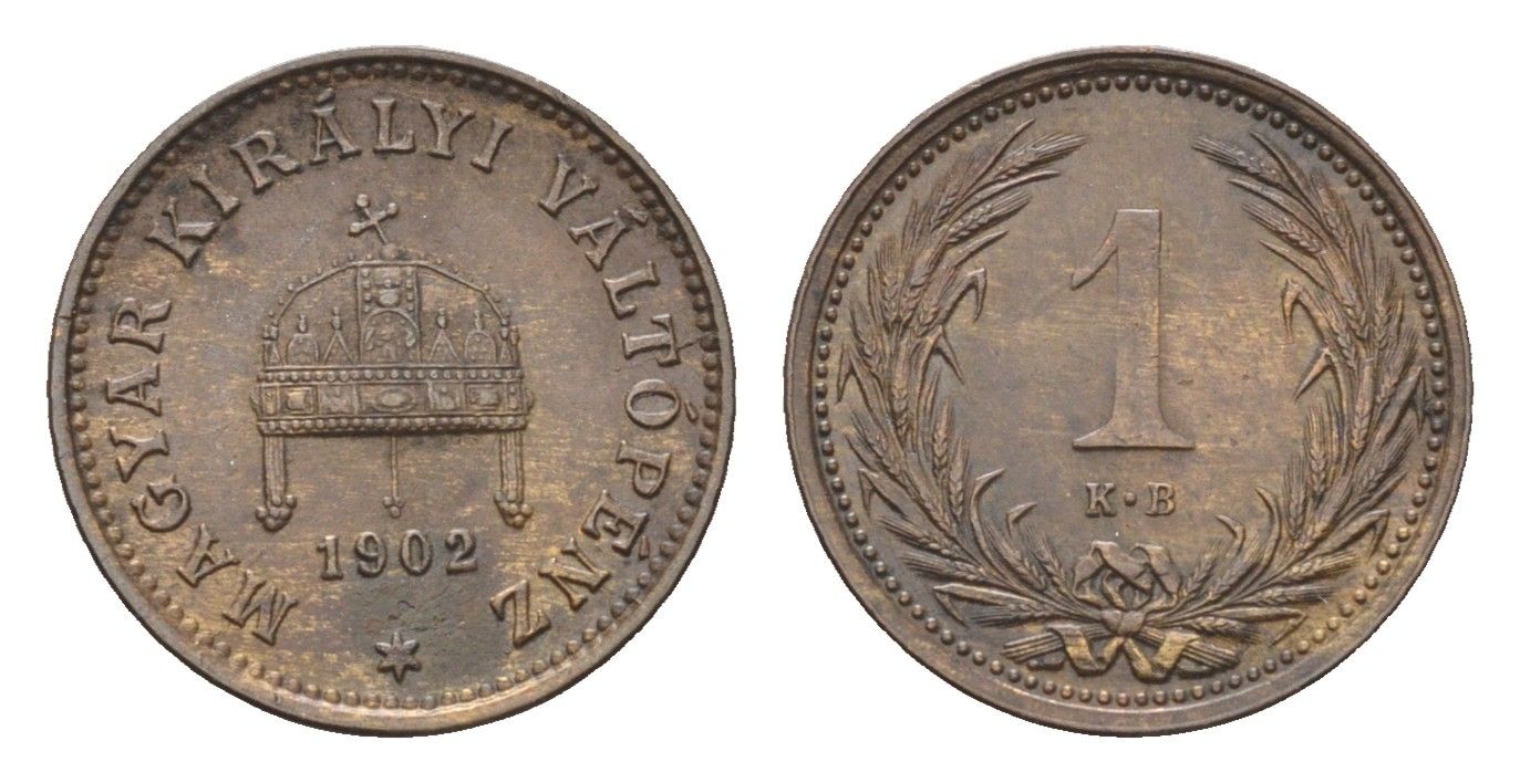 Венгрия 1 филлер 1902 KB, Франц Иосиф I (1848-1916) KM 480 бронза 4665-352
