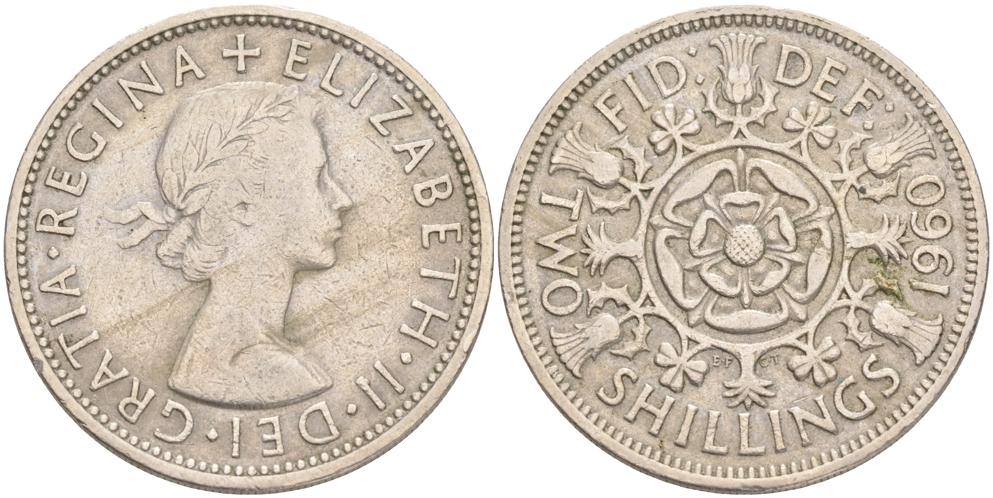 Великобритания 2 шиллинга (флорин) 1960 Елизавета II (1952-2022) KM 906, Spink 4146 медно-никель 189-641