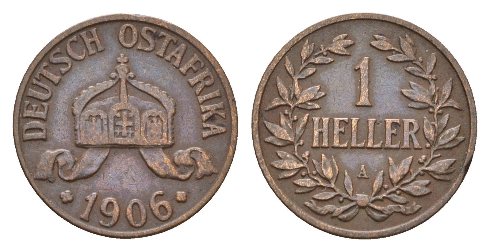 Германская Восточная Африка 1 геллер 1906 A KM 7 бронза 4154-152