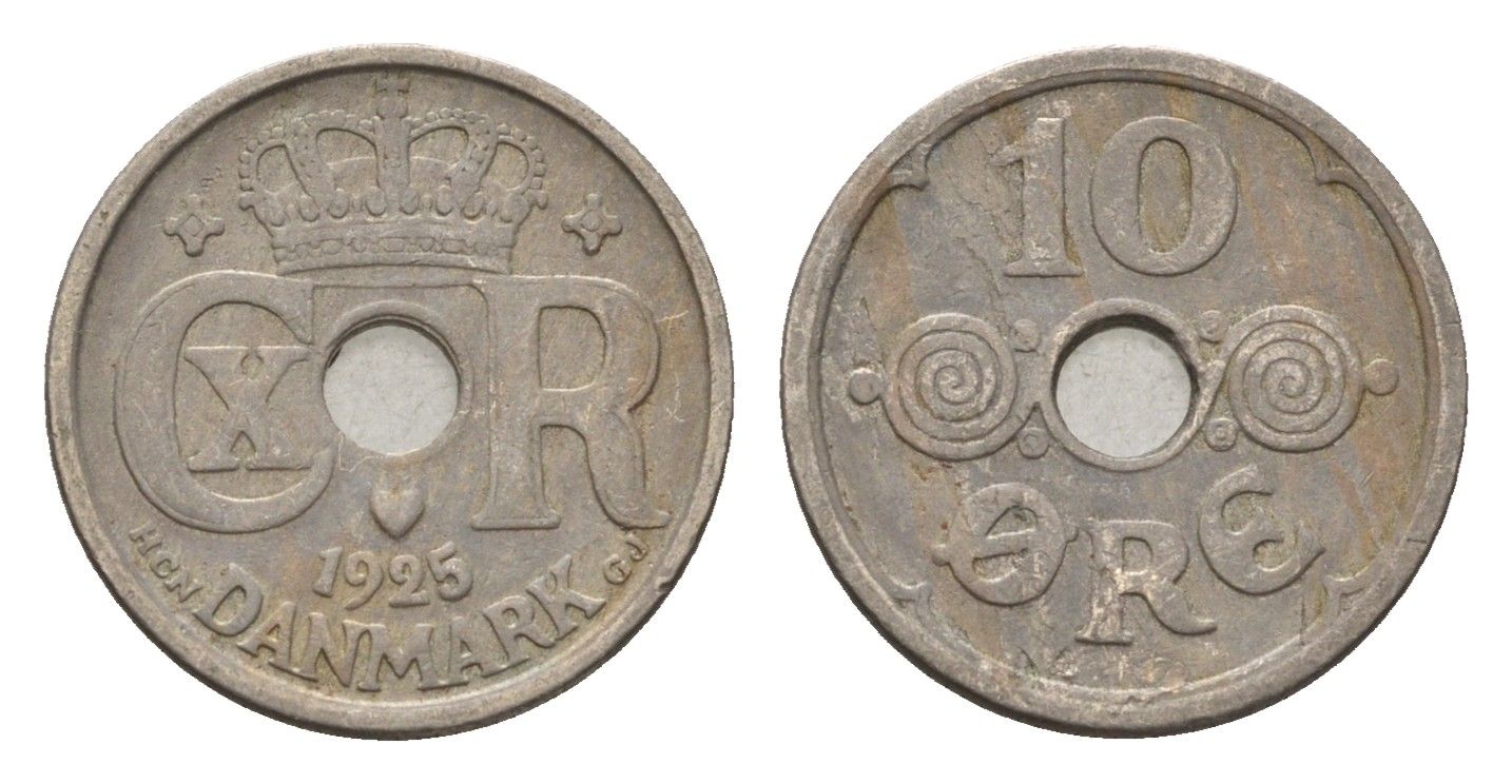 Дания 10 эре 1925 NCH, Кристиан X (1912-1947) KM 822 медно-никель 4701-927