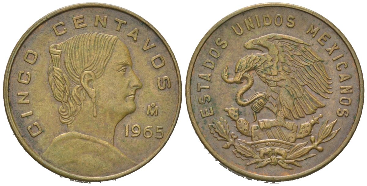 Мексика 5 сентаво 1965 Mo, Жозефа Ортис де Домингес KM 426 латунь 206-335
