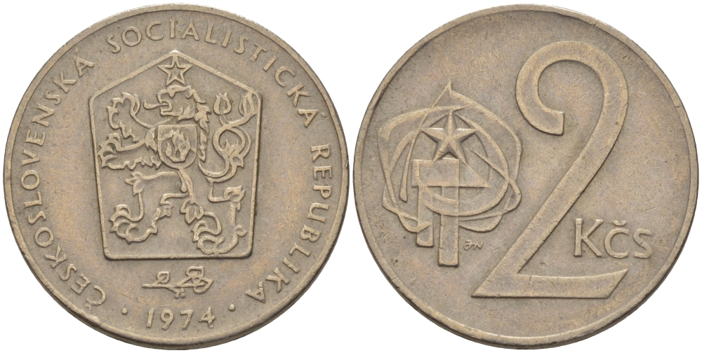 Чехословакия 2 кроны 1974 KM 75 медно-никель 23-1412