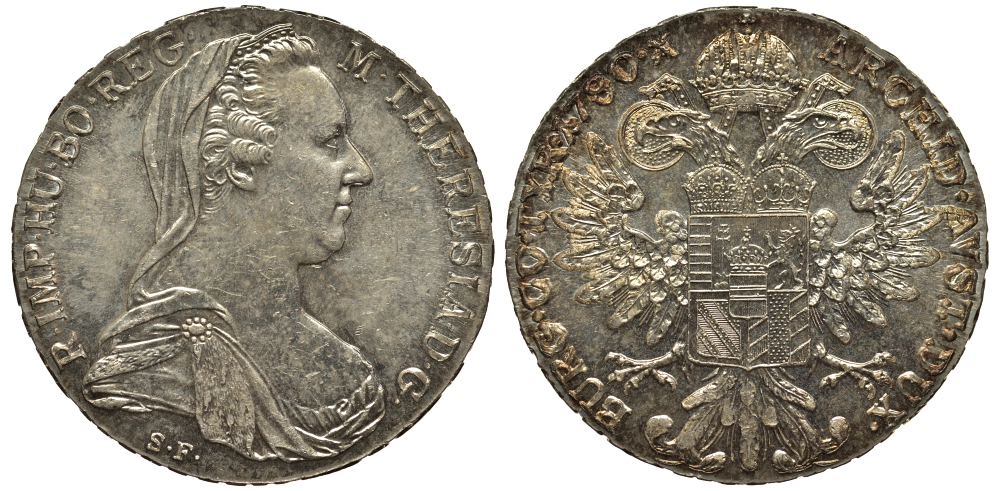 Австрия 1 талер 1780 SF, Мария Терезия, официальный рестрайк KM Т1 серебро 443-1314