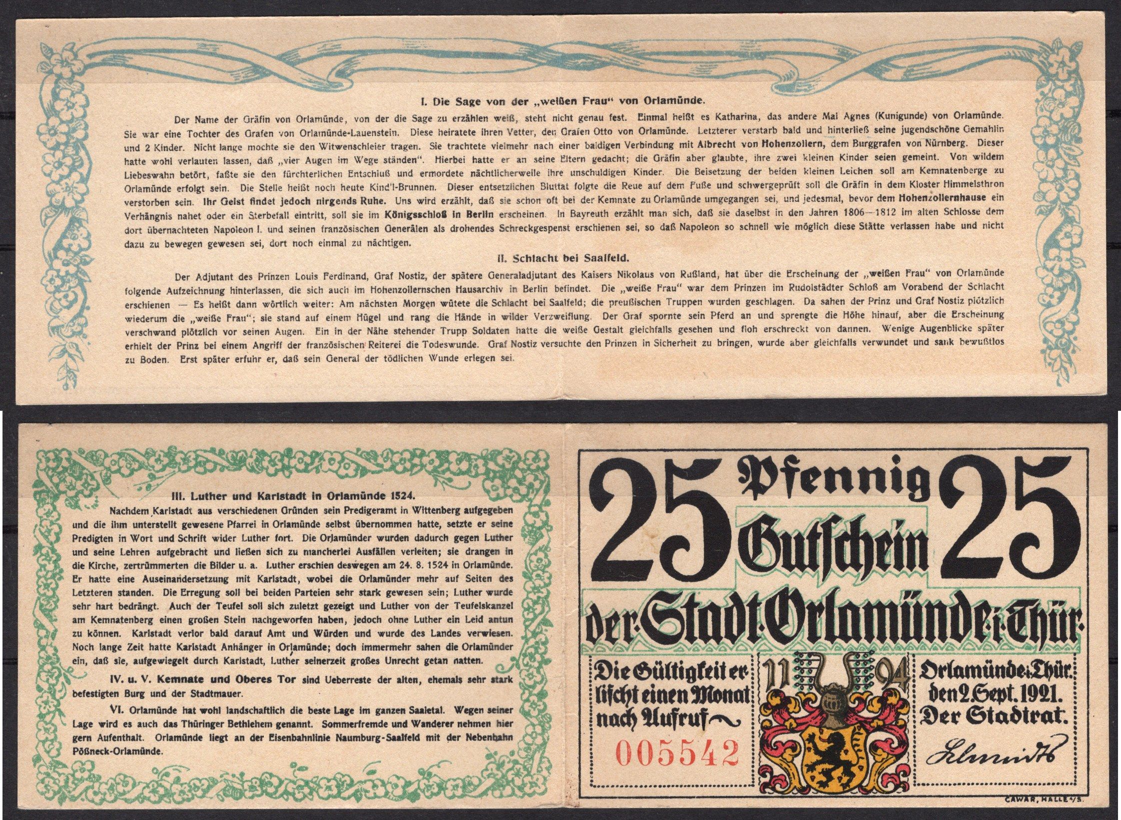 Германия, Орламюнде 25 пфеннигов 1921 Нотгельд бумага 7556-2-2-1