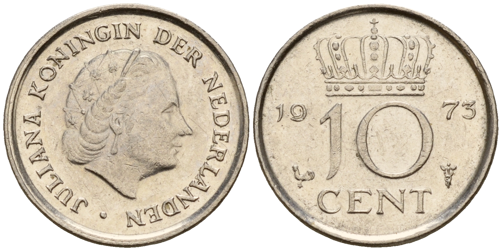 Нидерланды 10 центов 1973 Юлиана (1949-1980) KM 182 никель    4598-315