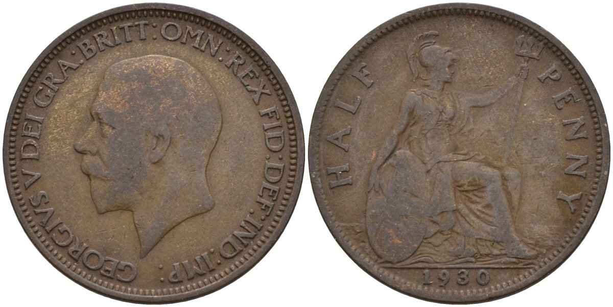 Великобритания 1/2 пенни 1934 Георг V (1910-1936) KM 837, Spink 4058 бронза 4146-211