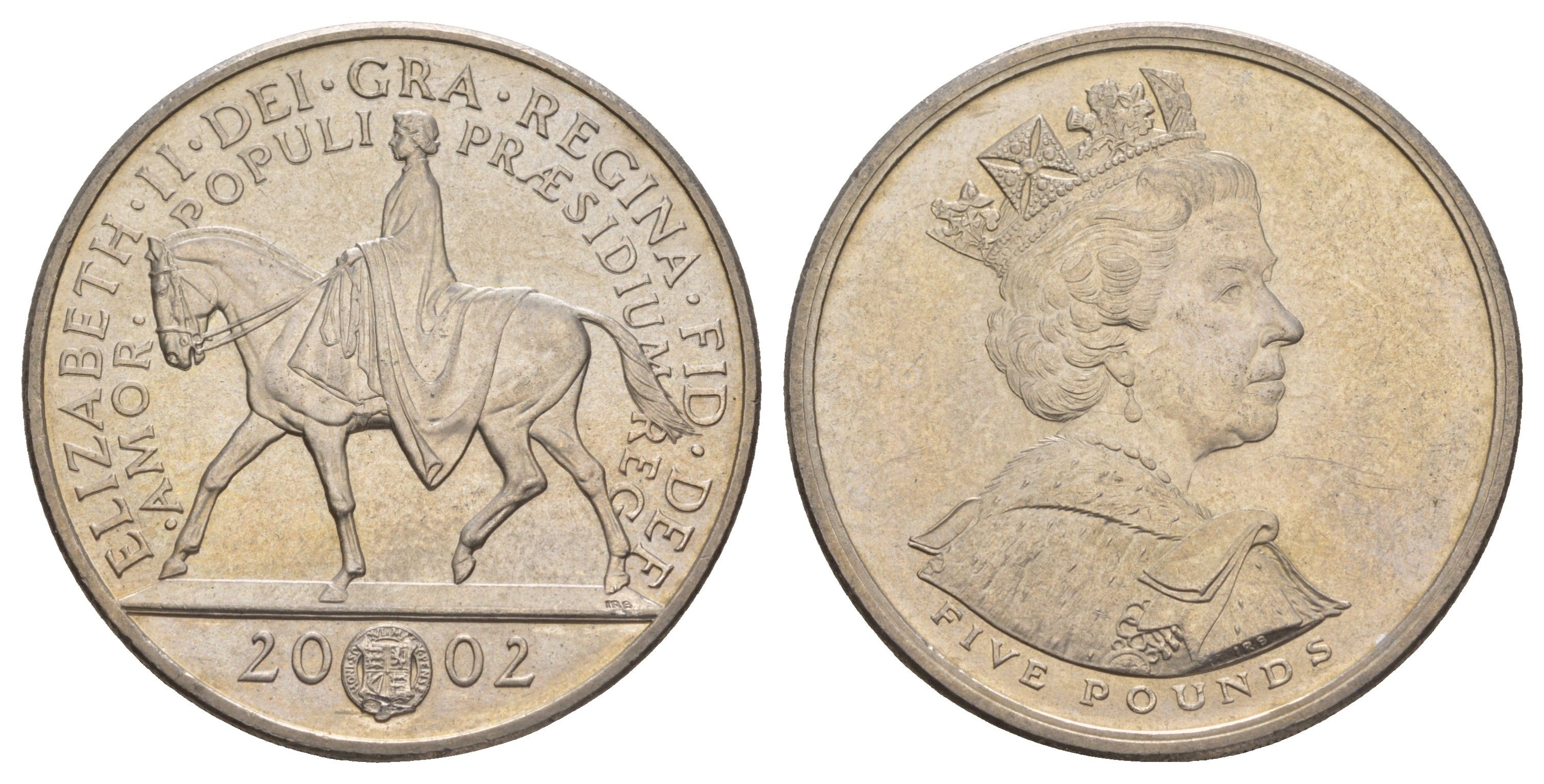 Великобритания 5 фунтов 2002 Золотой юбилей правления Королевы Елизаветы II KM 1024, Spink L10 медно-никель UNC 4537-714