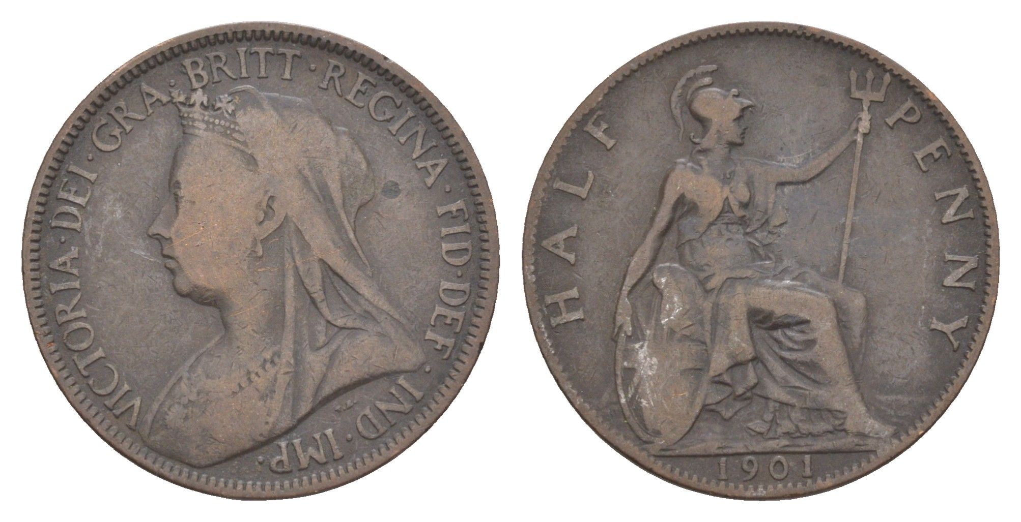 Великобритания 1/2 пенни 1901 Виктория (1837-1901) KM 789, Spink 3962 бронза 4167-232