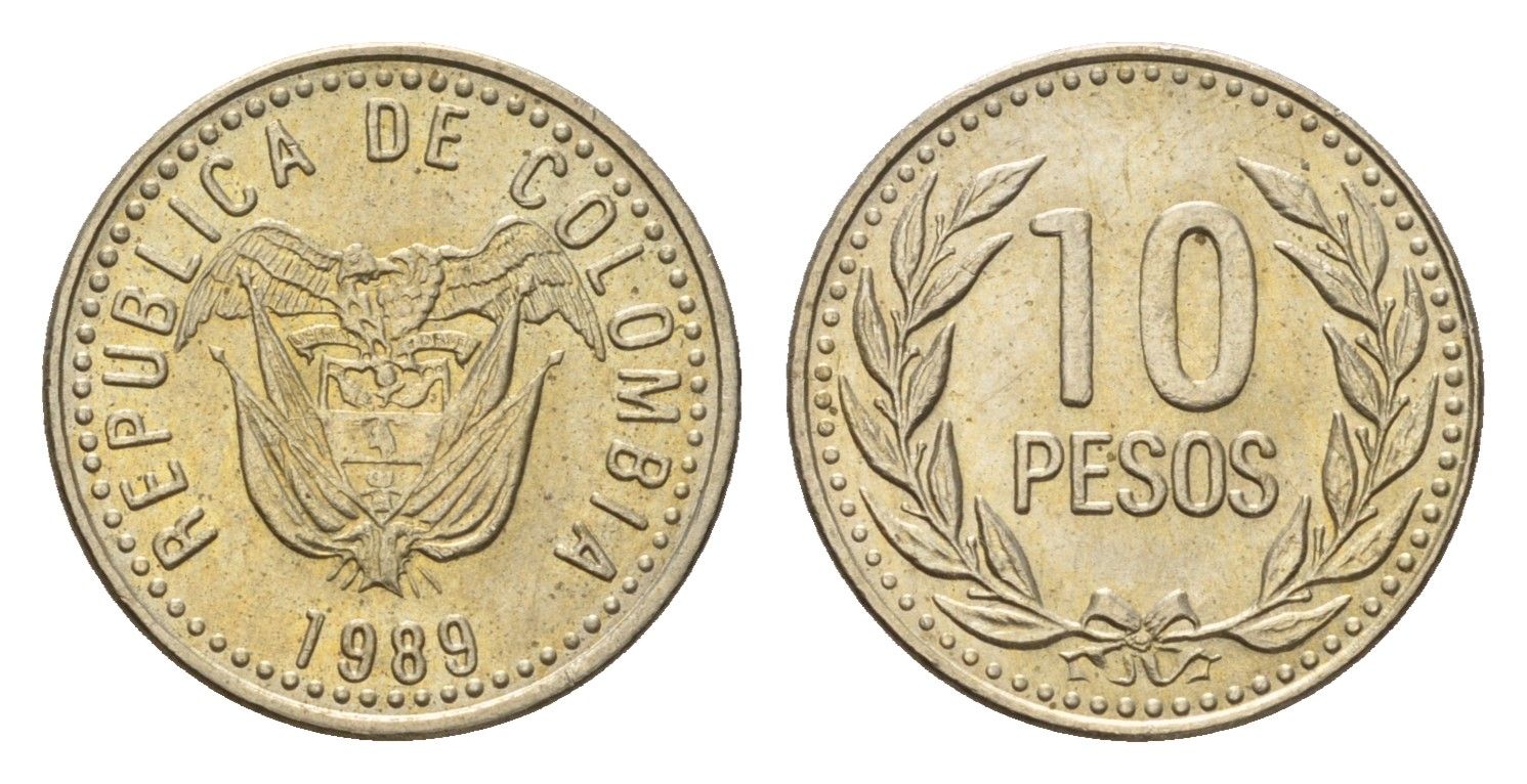 Колумбия 10 песо 1989 KM 281.1 медь цинк никель UNC 4679-165
