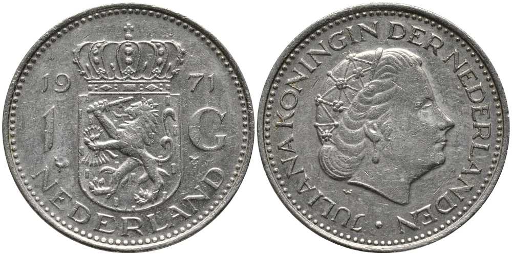 Нидерланды 1 гульден 1971 Юлиана (1948-1980) KM 184а никель 113-712