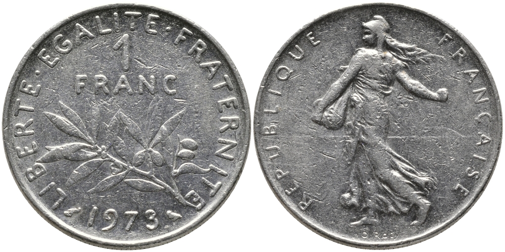 ФРАНЦИЯ 1 ФРАНК 1973 СЕЯТЕЛЬ KM 925.1 никель 65-1025
