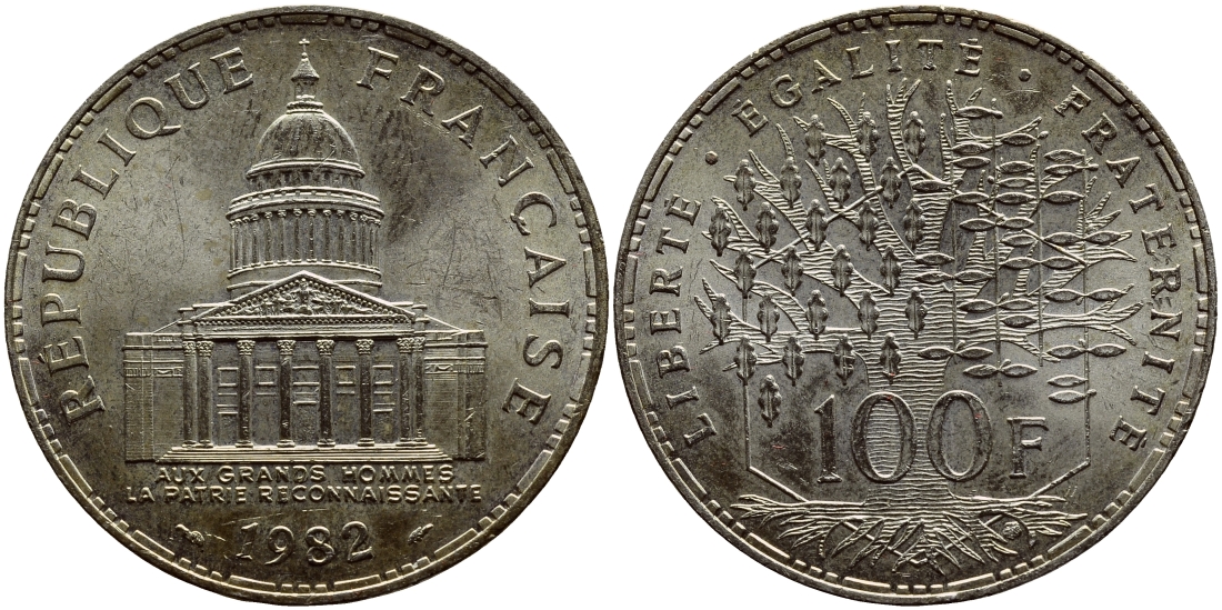 Франция 100 франков 1982 пантеон KM 951.1 серебро aUNC 633-1034