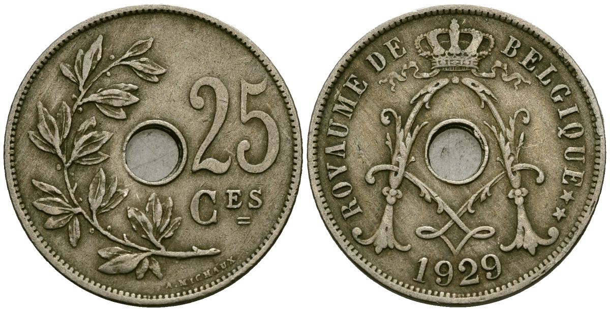 Бельгия 25 сантимов 1929 Belgique KM 68 медно-никель 4165-621